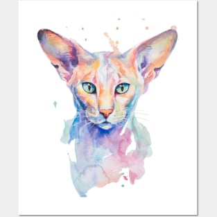 watercolor Oriental Shorthair Cat Posters and Art